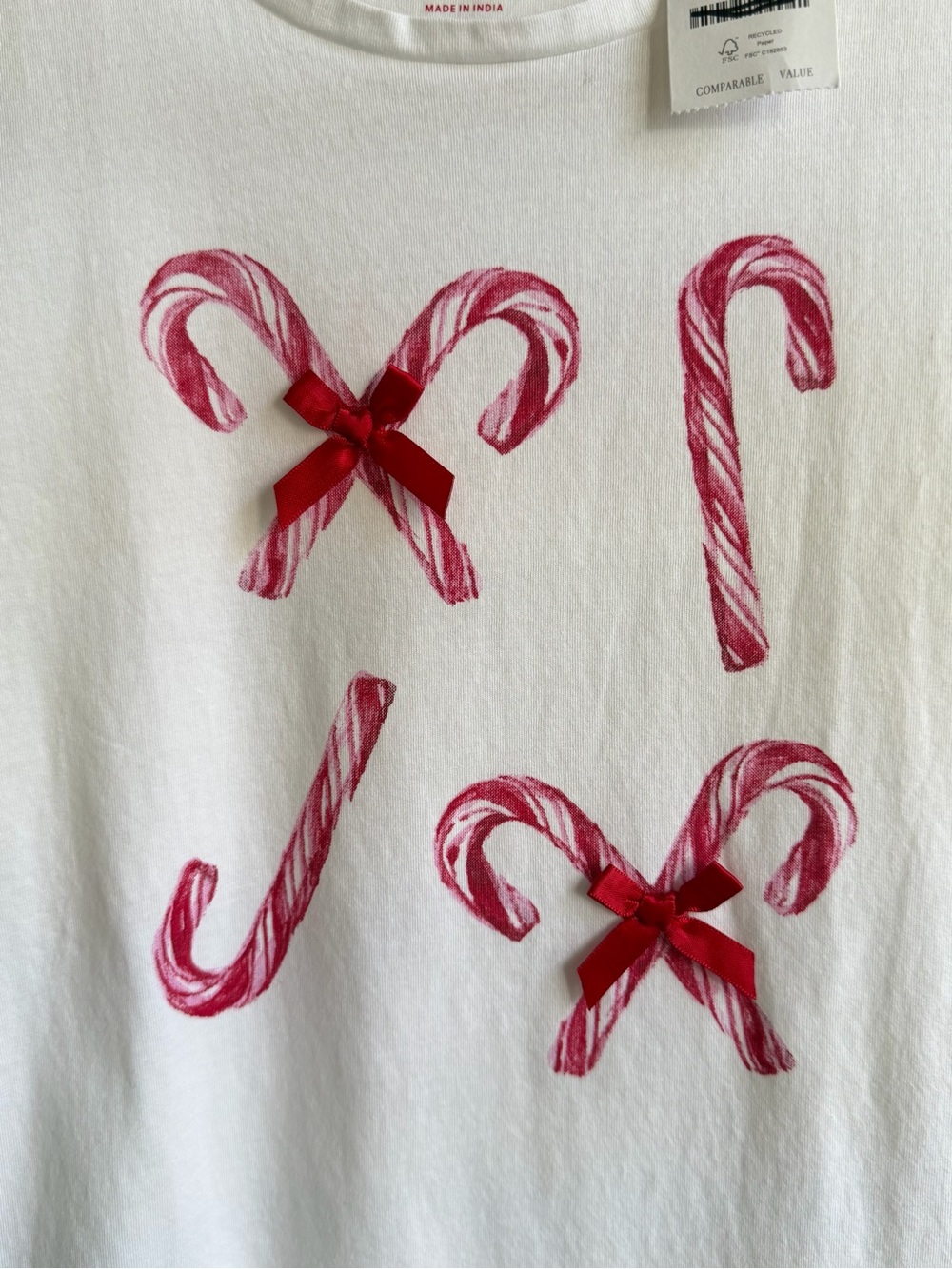 Crewcuts Long-Sleeve Ribbon Candy Cane Graphic Tee Size Large - Picture 3 of 4